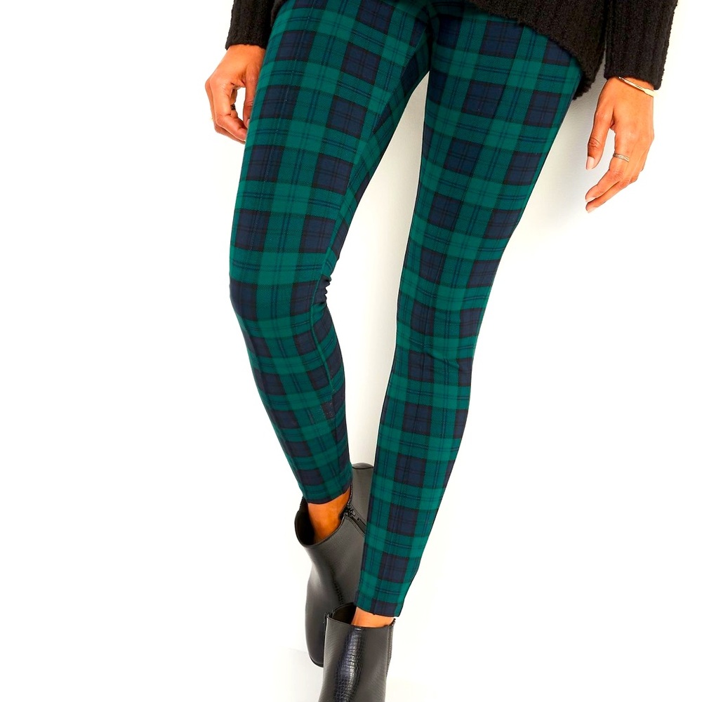 High-Waist Skinny Plaid Pants/Leggings